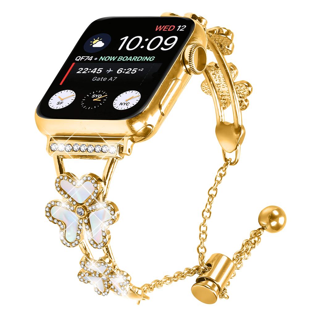 Metal Band Heart Clover Decor For Apple Watch Series 10 9 8 7 SE 6 5 4 3 2 1 42mm 41mm 40mm 38mm Watch Bracelet