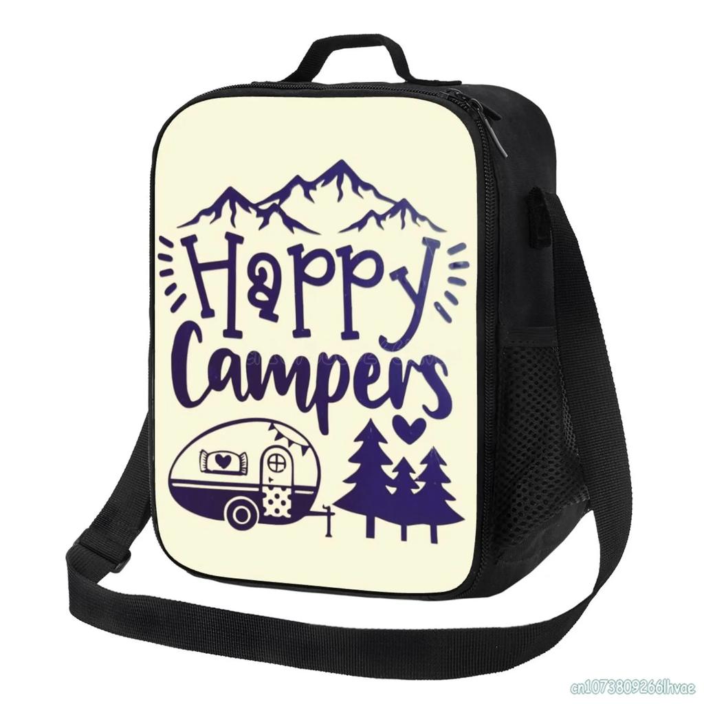 Сумки для ланча Happy Camper с термоизоляцией, портативные, водонепроницаемые, термосумки для ланча, контейнер для еды, сумка-тоут для бенто, с одним плечевым ремнем