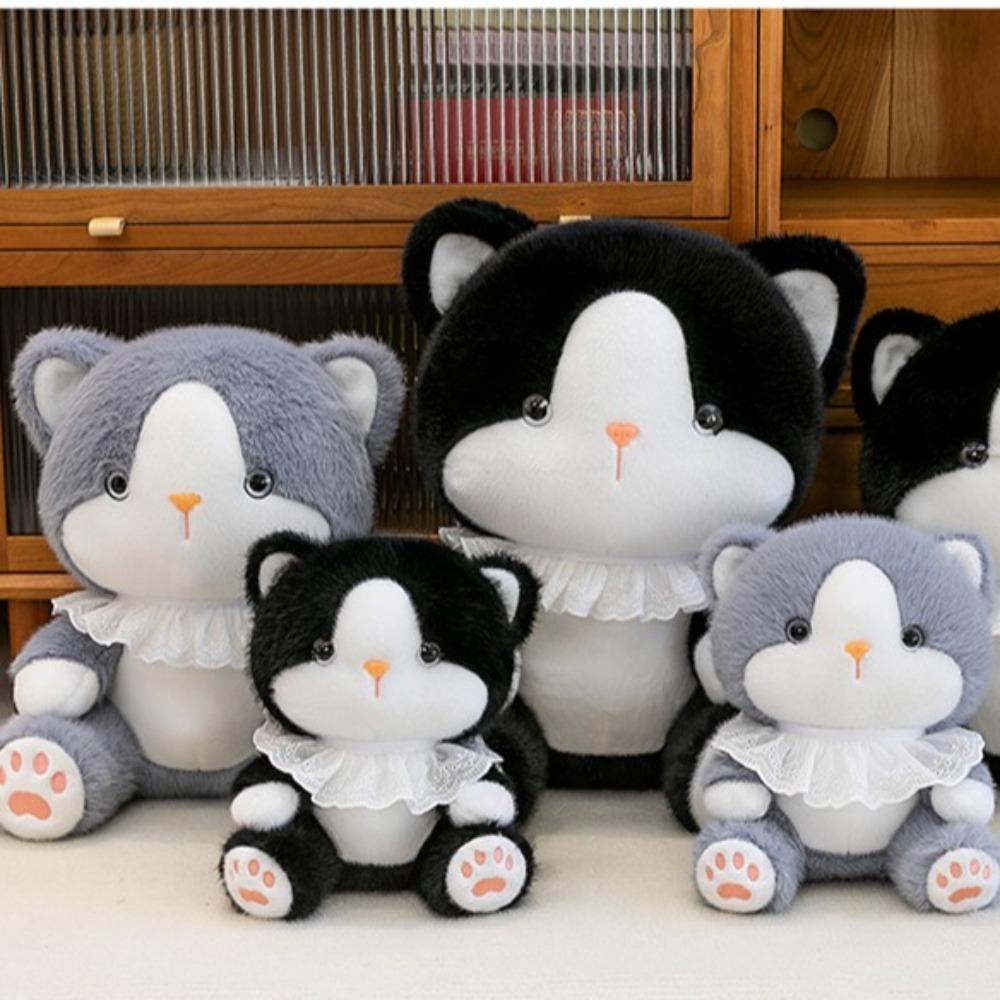 Fluffy Cat Plush Doll Lace Scarf Cat Stuffed Toy Kawaii Cat Baby Doll  Birthday