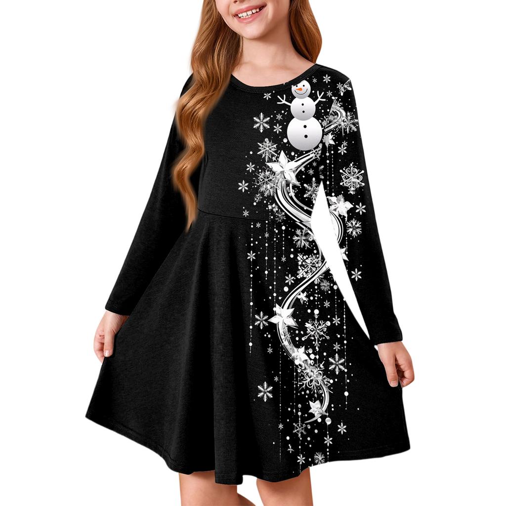 Girls' Princess Dress - Long Sleeve A-Line T-Shirt Dress Christmas Day