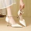 New one-word bag head high heels femininity pointed head thin heel red sole sexy hollow sandals women