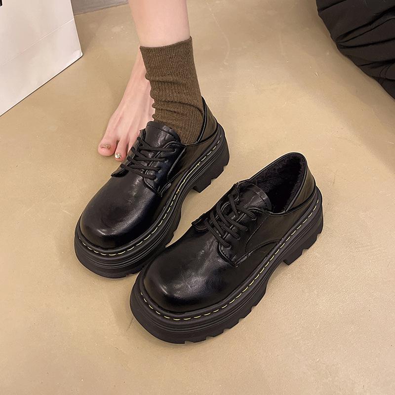 British Style Small Leather Shoes Women's Spring and Autumn 2025 New Heightened Platform Lace-up Jk Versatile Retro Mary Jane Shoes