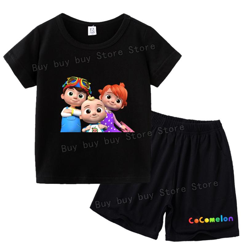 Children Clothing Sportswear Cartoon Printed Tracksuit Kids T-shirt Shorts Suit Summer Short Sleeve Tops Pants 2pcs