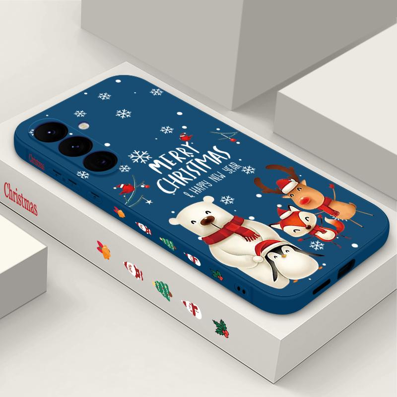 Рождественский Медведь Лось Чехол для Телефона для Samsung Galaxy S25 Ultra S24 Plus S22 S23 S21 FE A15 A16 A17 A35 A36 A54 A55 A56 Противоударный Мягкий TPU Чехол со Шнурком