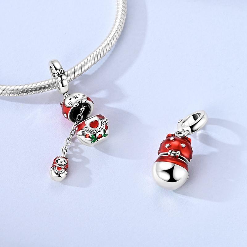 Серебро 925 Пробы Красная Серия Кот Божья Коровка Карп Кои Сердце Формы Шармы Бусины Для Женщин Подходят к Браслету DIY Украшения Подарки
