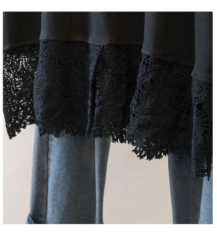 Женский топ большого размера из немецкого бархата с кружевом, длинный рукав, высокий воротник - Стройнящая осенне-зимняя верхняя одежда