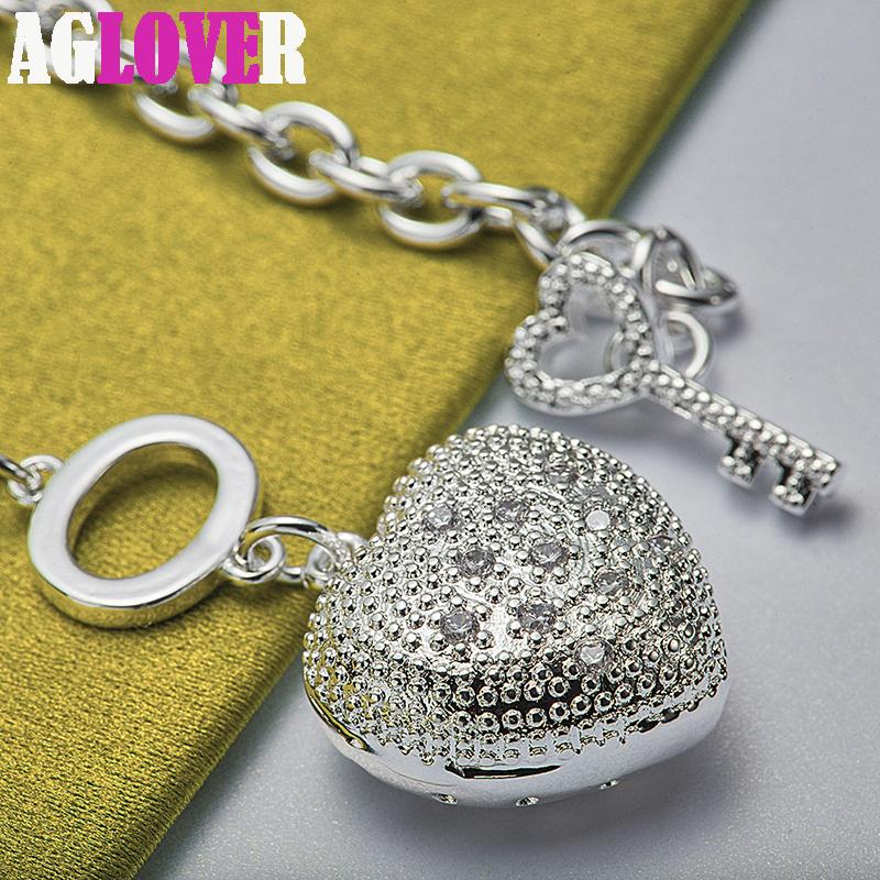 Ювелирные изделия из стерлингового серебра 925 пробы с цирконом AAA и браслетом в форме сердца