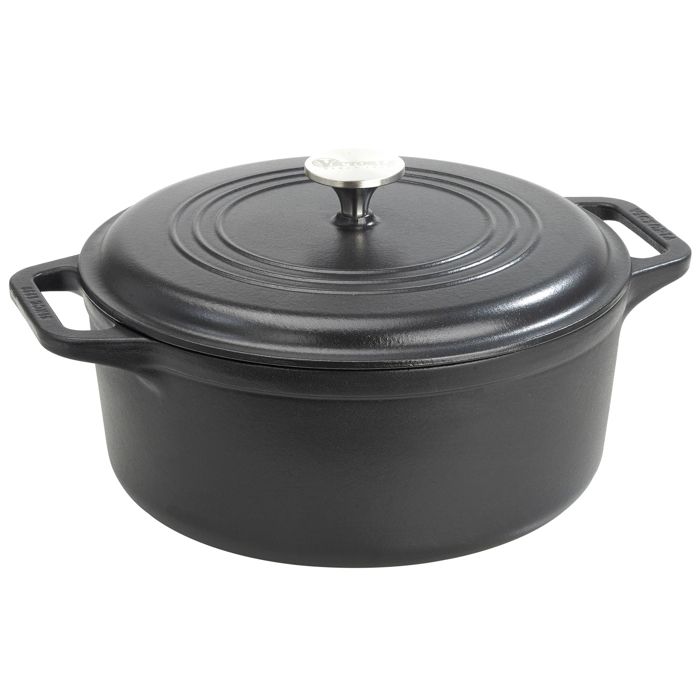 Cocotte Induction Fonte Émaillée 27 cm, Dutch Oven 5,7L, Sans PTFE et PFOA Victoria 36355 Noir