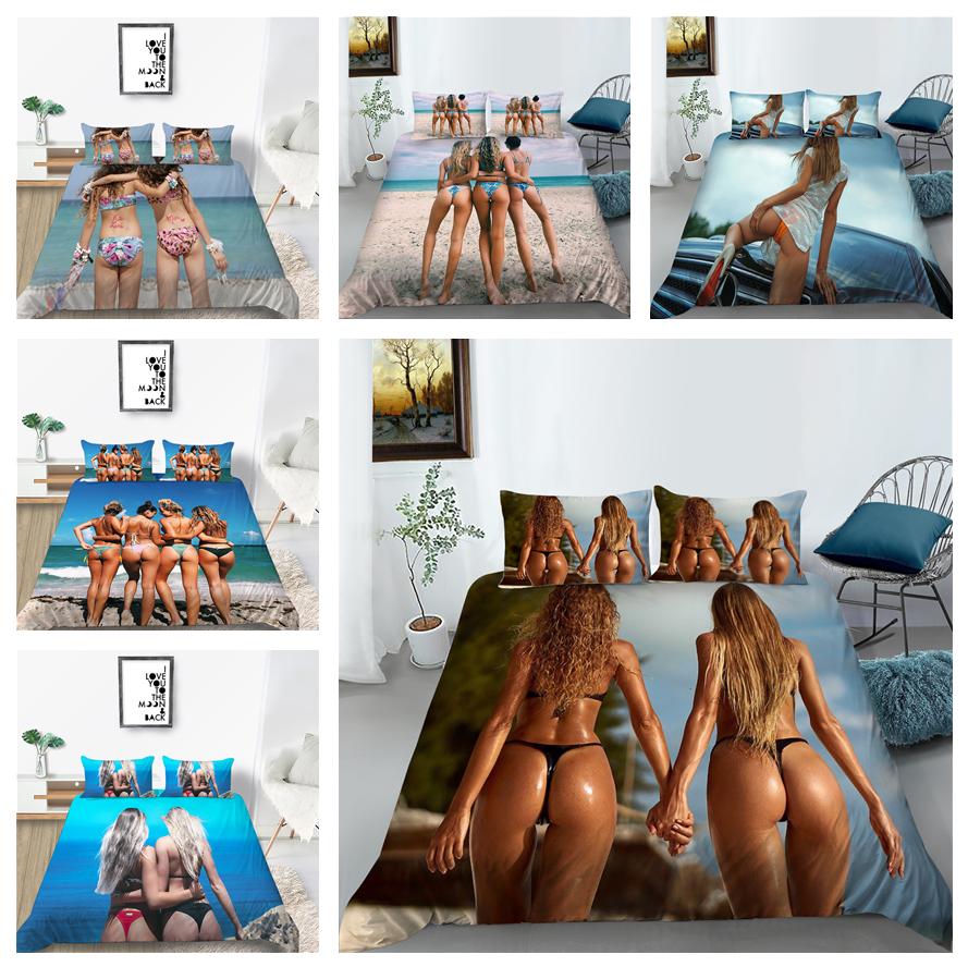 3D-печать бикини красота пододеяльник наволочка 2/3 шт пляж девушка спальня домашний комплект постельного белья мужчины королева кровать покрывало