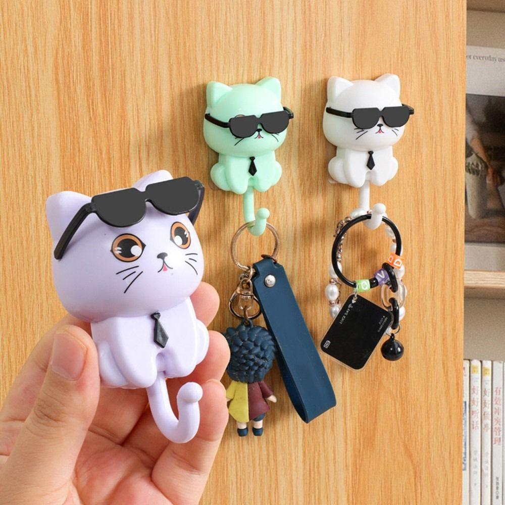 Creative Plastic Cartoon Cat Hooks Decorative Wall Hanging Key Hangers Waterproof Sunglasses Cat Hooks Bathroom