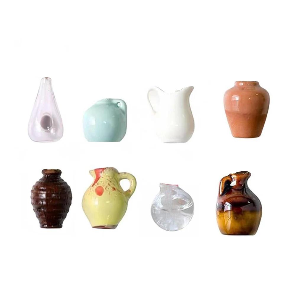 5-14pcs/Set Mini Ceramics Vase Fridge Magnets Label Mini Bonsai Magnet Button Potted Simulation Flower Vase Refrigerator Message