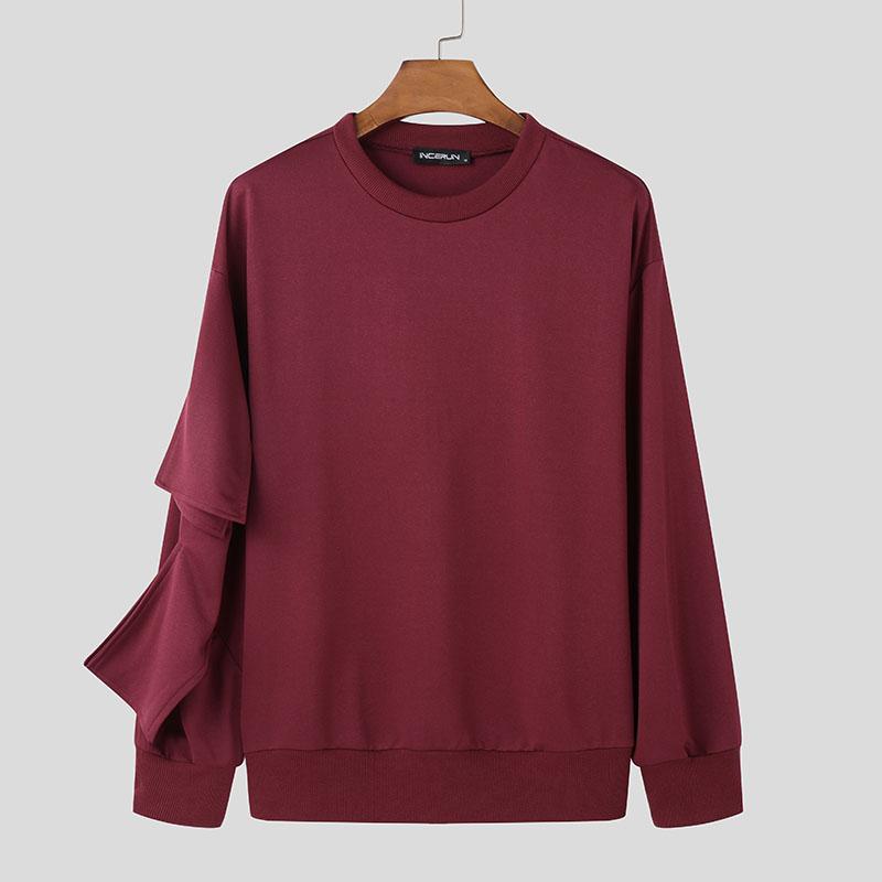 INCERUN Men Bow Knot Long Sleeve Casual Solid Round Neck Pullovers Sweatshirts