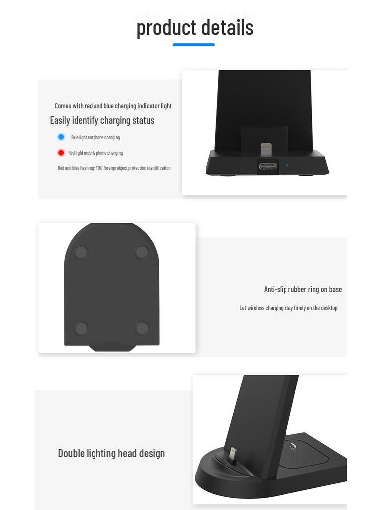 Универсальное беспроводное зарядное устройство 3-в-1 для Apple: Быстрая зарядка для iPhone, часов и наушников