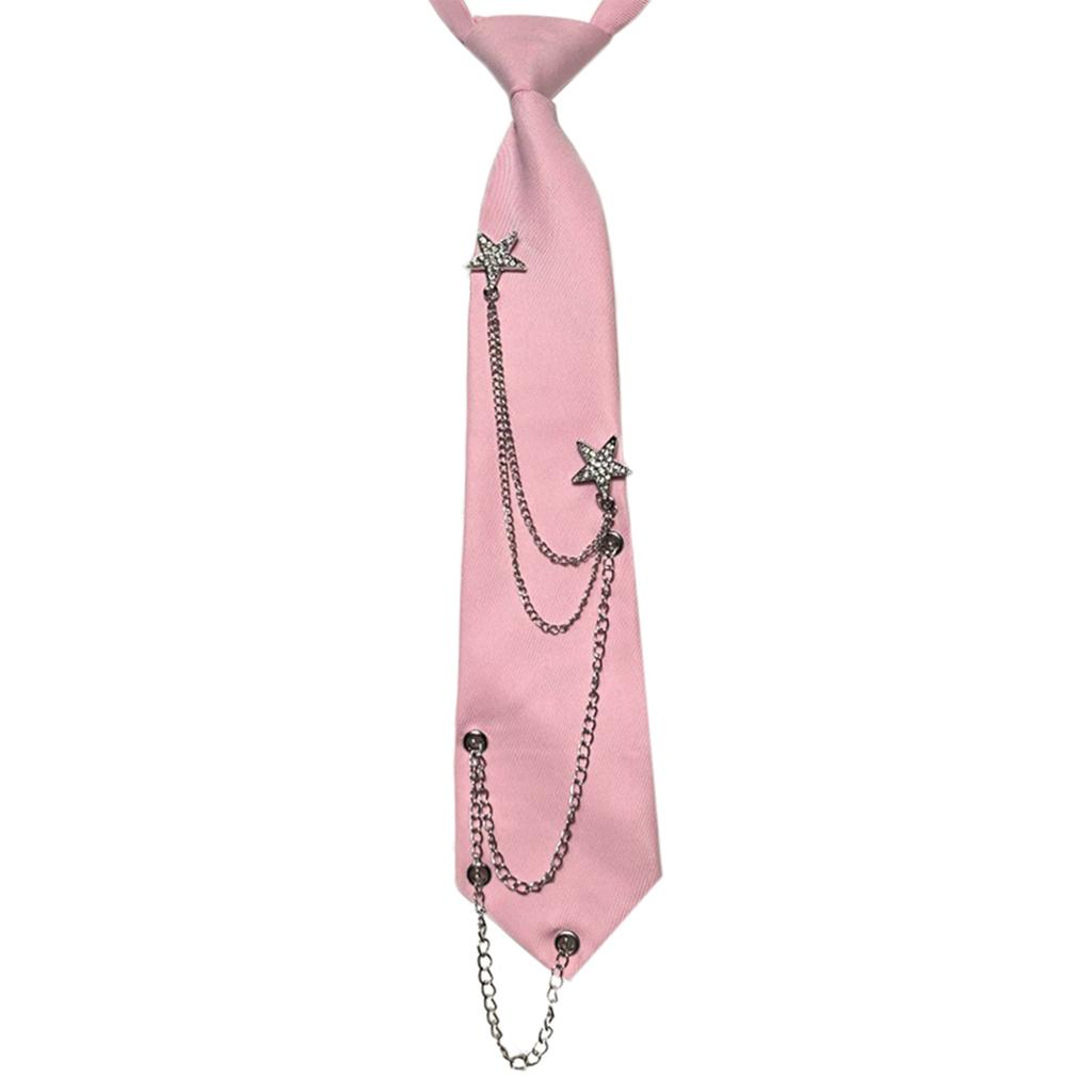 Japanese Punk Necktie Star Chain Neck Tie Student Uniform Adjustable Pre Tied Neck Tie Shirt Collar Neckwear for Women