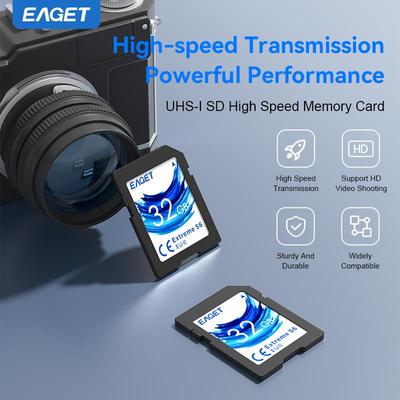 Высокоскоростная карта памяти SD EAGET 512 ГБ/256 ГБ/128 ГБ/64 ГБ/32 ГБ- 90 МБ/с C10, U1, Full HD, карта памяти SD для камеры