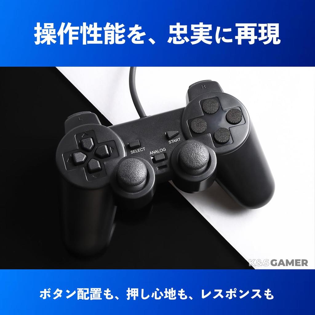 K&SGAMER PS2 Compatible Wired Controller Gamepad with Genuine-Quality Controls, High-Precision Buttons, and Comfortable Grip (Black)