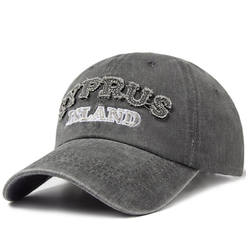 Unisex ISLAND Letter Patch Washed Baseball Cap Spring Autumn Outdoor Adjustable Sunscreen Hat