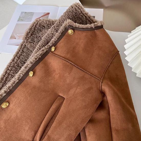 Женское зимнее пальто Yousheng, толстое плюшевое, короткое, с круглым вырезом, однобортное, свободного покроя, для повседневной носки, для школы и поездок на работу