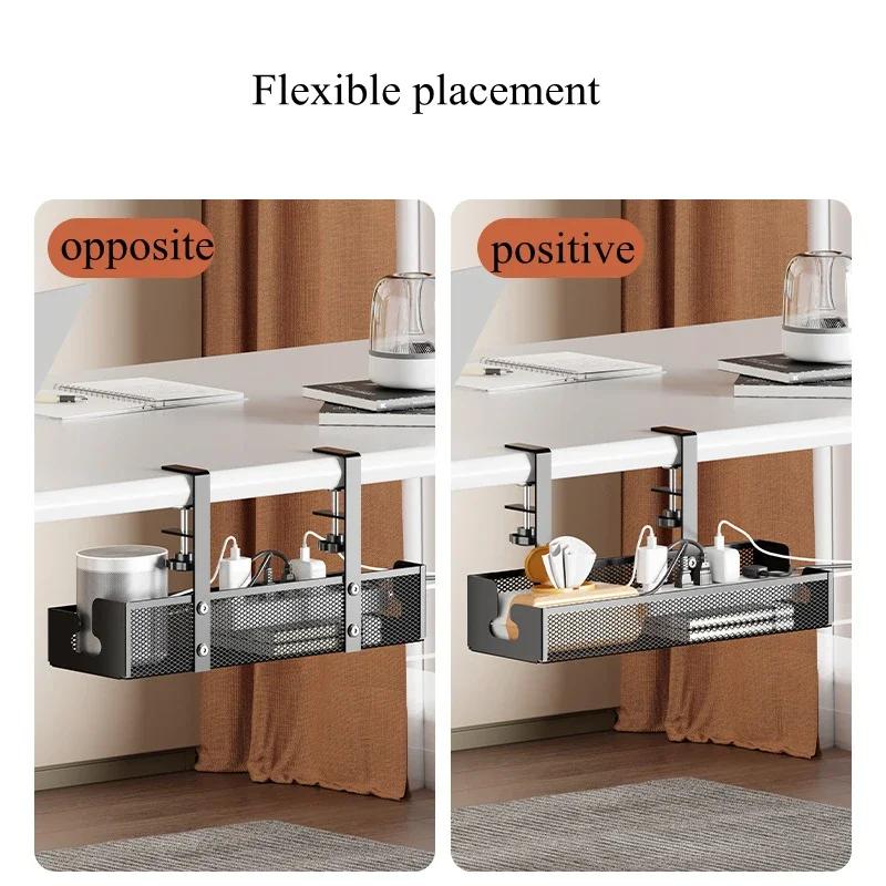 Under Desk Clamp Mounted Cord Organizer No Drill Wire Management Holder Mesh Cable Basket for Managing Cables Power Strips