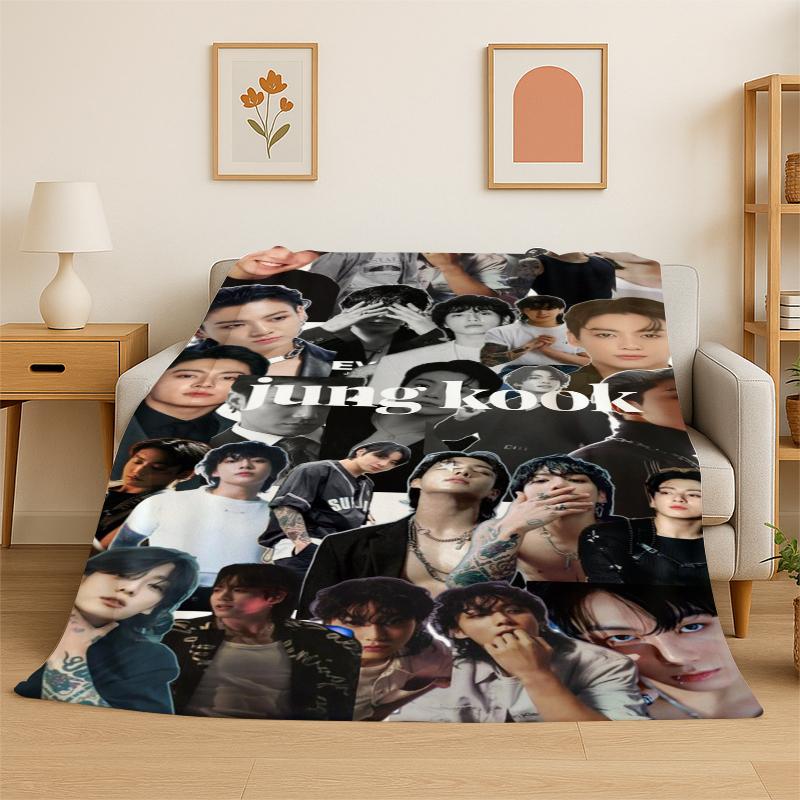 Kpop BBTS Jeon Jung Kook JK Flannel Blanket Soft Warm Throw Blanket for Bedroom Living Room Bed Travel Camping Picnic Gift