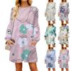 Модное женское осеннее повседневное свободное платье с длинным рукавом и цветочным принтом