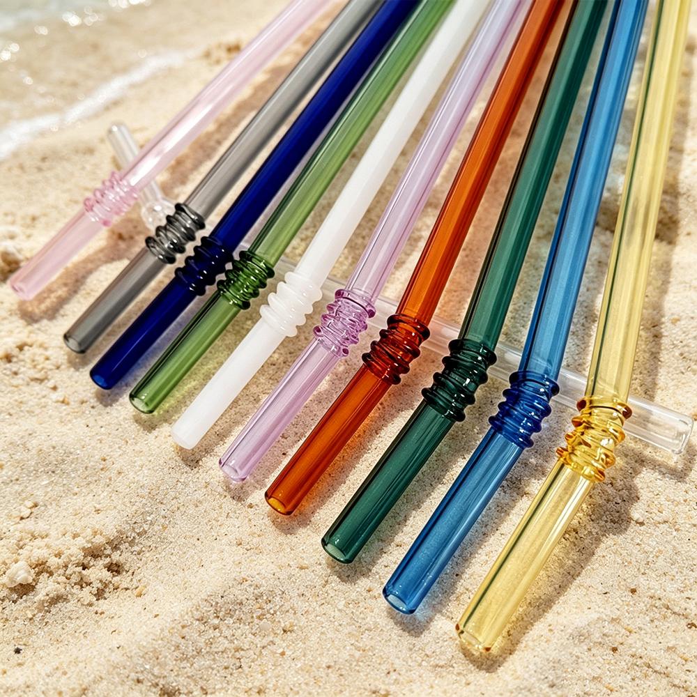 8mm High Borosilicate Glass Straw 3Pcs Reusable Eco Friendly Drinking Straws Set Bubble Tea Smoothies Bar Accessories