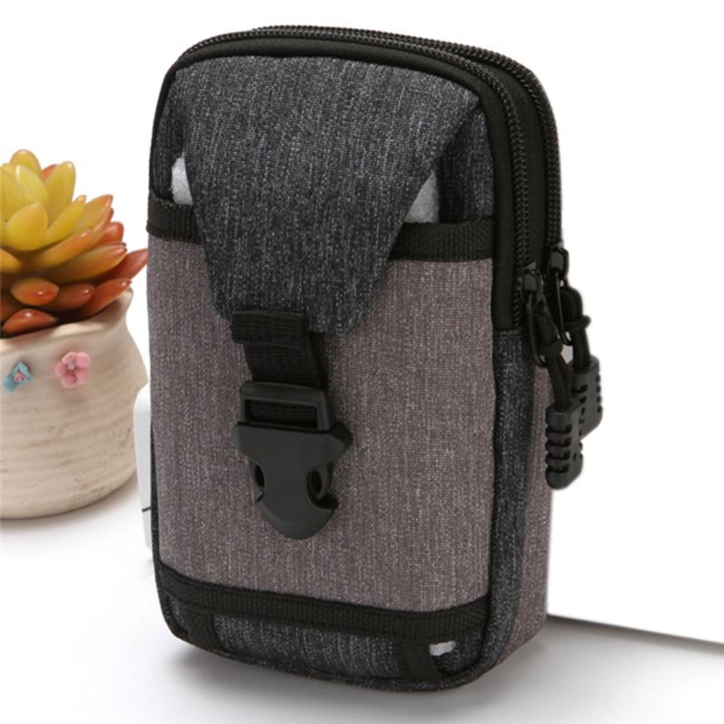 Men's Large Capacity Double Zipper Cell Phone Pocket Change Waist Bag with Belt Pocket