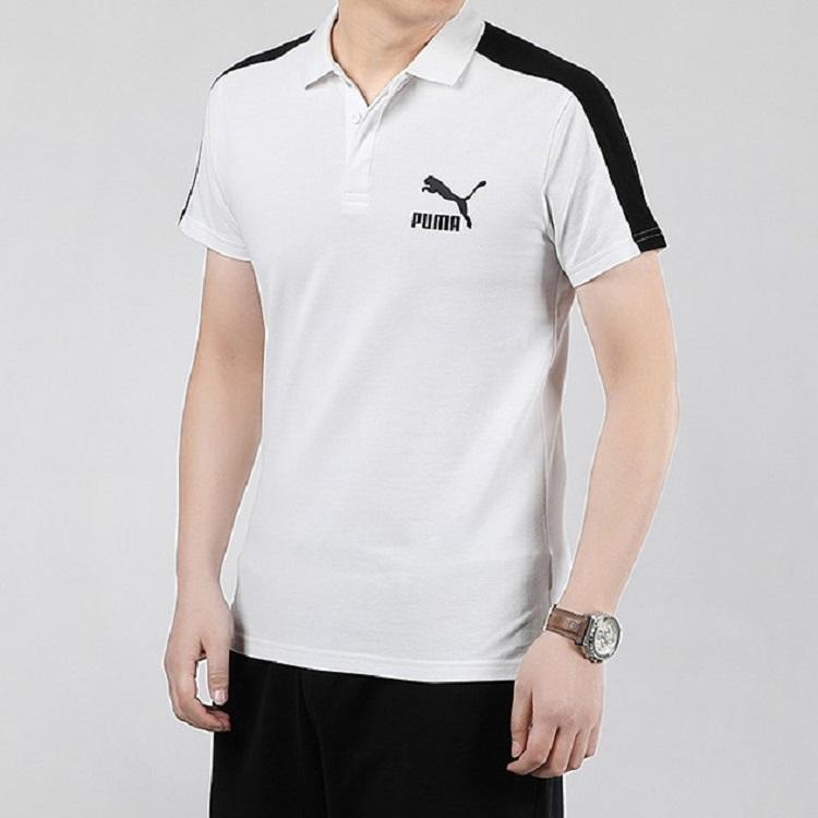 Puma Iconic T7 Colorblock Shoulder Print Short Sleeve Polo Shirt Men Tops White 598250-02