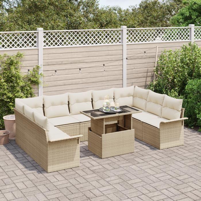 VidaXL Ensemble de canapés de jardin 10 pièces avec coussins beige rattan poly 3348347