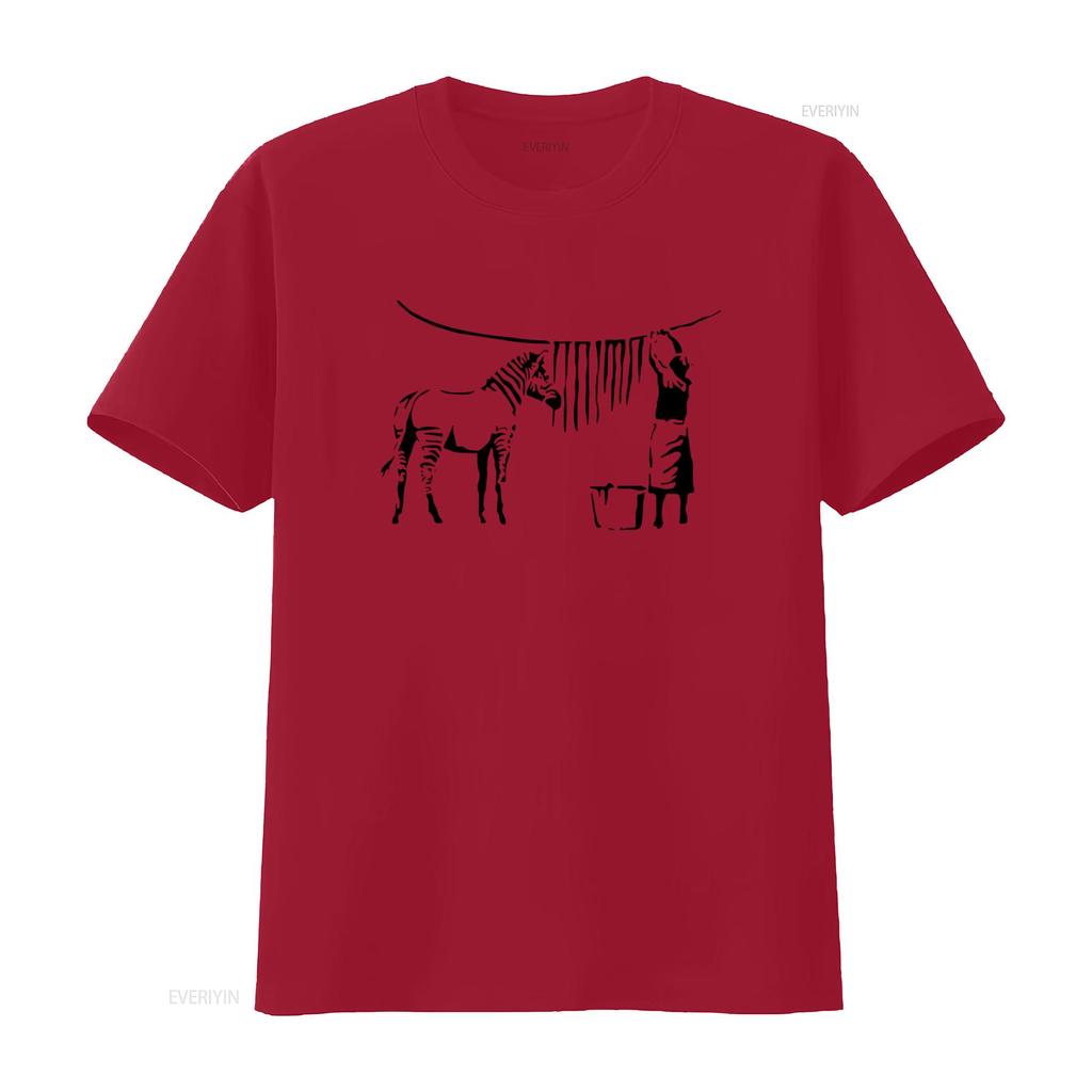 Ladies Banksy Inspired Zebra Washing Street Art Graffiti Lady Fit White T Shirt vintage Washed Breathable Casual Unisex fashion