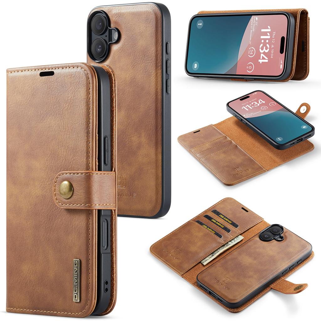 DG.MING для iPhone 16 Plus Чехол-книжка из разделенной кожи, съемный