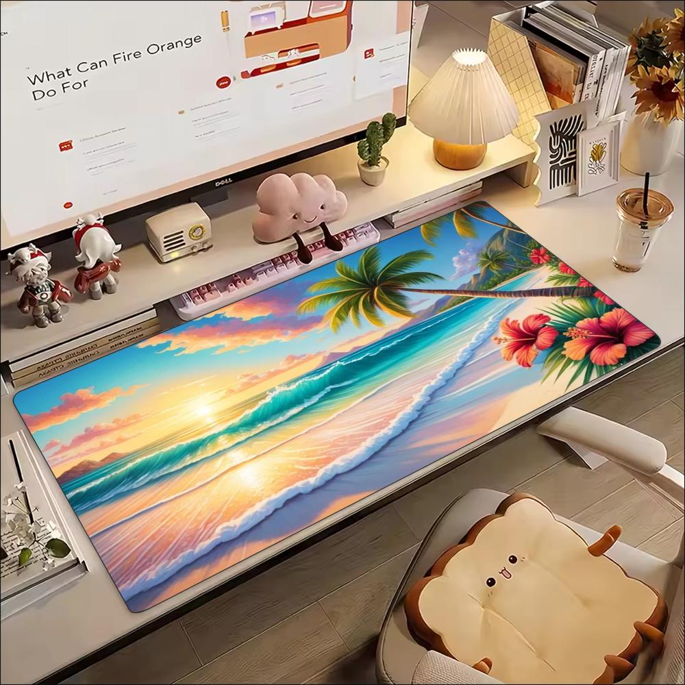 Tropical Beach Palm Tree Large Desk Mat NonSlip Rubber Gaming Mousepad Keyboard Pad Desktopdecor For Office Laptop Gaming Setup