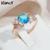 Кольца с цирконом Kinel Blue Water Drop для женщин, ювелирные украшения цвета розового золота
