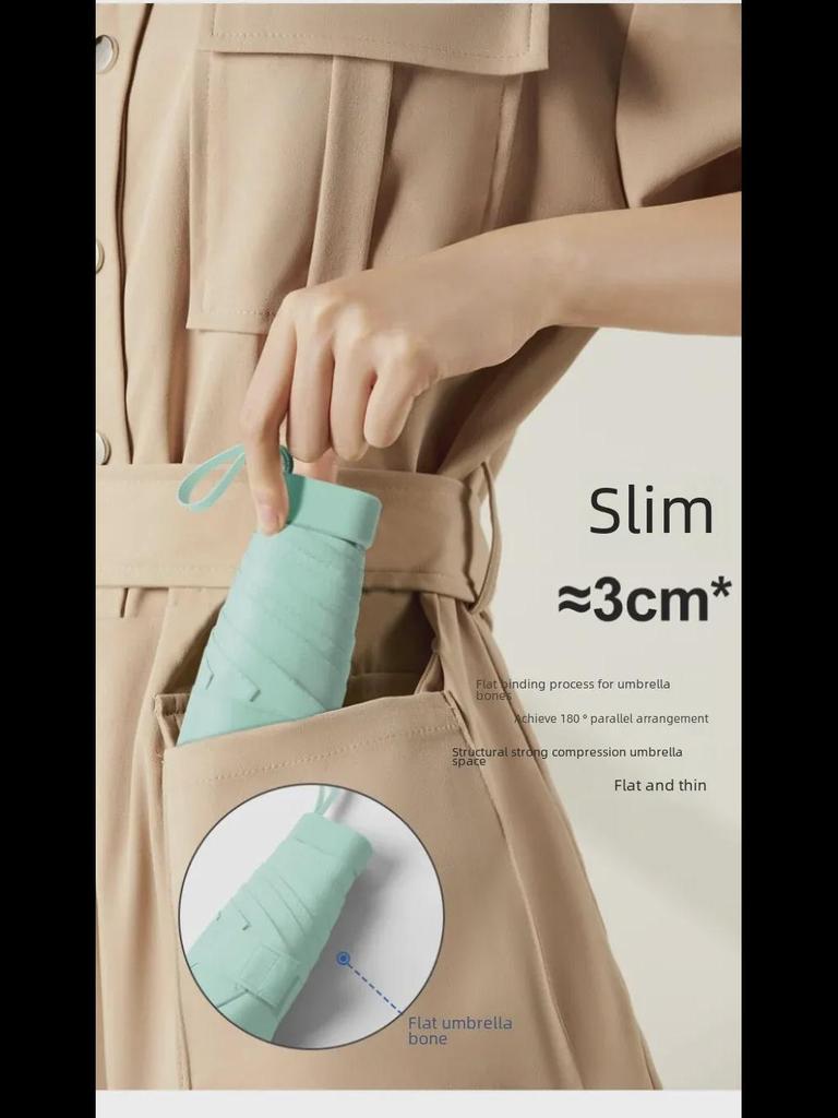 Креативный мини-зонт на клею шестикратного сложения черного цвета — компактная женская капсула для защиты от солнца и дождя, солнцезащитный экран двойного назначения.