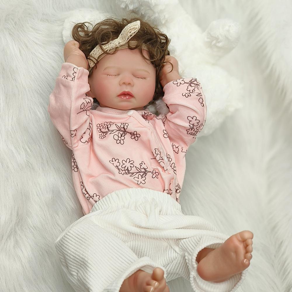 Realistic Asleep Reborn Babies Doll 50cm Cloth Body High Color Painted Hair Simulation Doll Real Life Toddler Toy Baby Dolls for Kids Ages 3+ Year Old