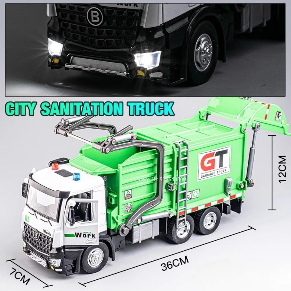 1:24 Urban Sanitation Garbage Truck Toy Model Car Alloy Diecast Light Music Pull Back Engineering Vehicle Collection Gifts Boys