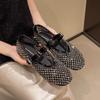 Fashion Luxury Crystal Rhinestone Fishnet Ballet Flats Woman Brand Design Rivet Mesh Mary Jane Shoes Ladies Summer Loafers Plus Size 40