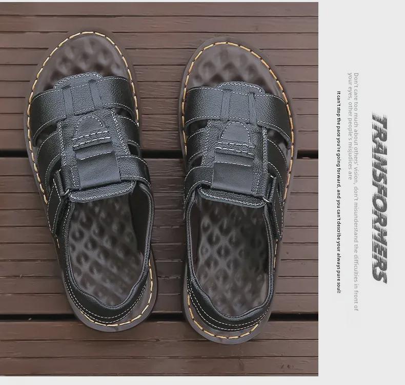 Men's 2024 Summer Genuine Leather Breathable Sandals - Versatile, Soft Bottom, Beach-Ready.