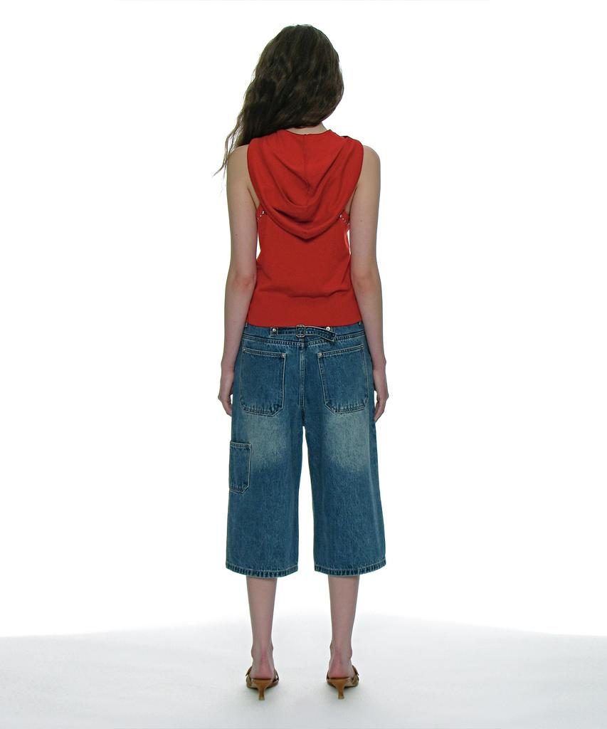 PARTIMENTO WOMEN Studded Hoodie Knit Top_Chili Red