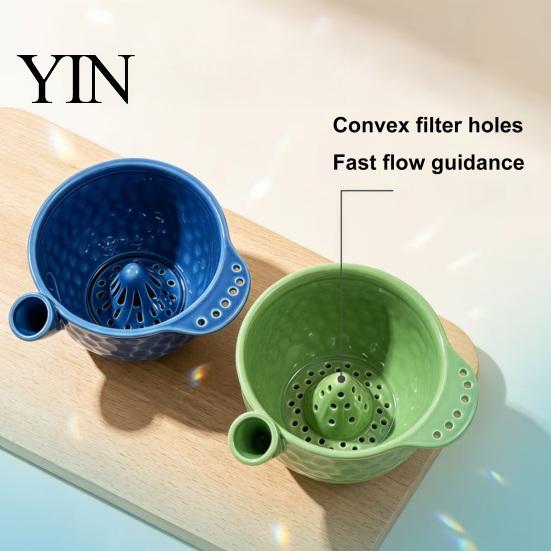 Vegetable Drainer with Side Spout Ceramic Berry Washing Bowl Drain Holes, Self Spinning Fruit Blueberry Washer, Swirling Rinsing Colander for