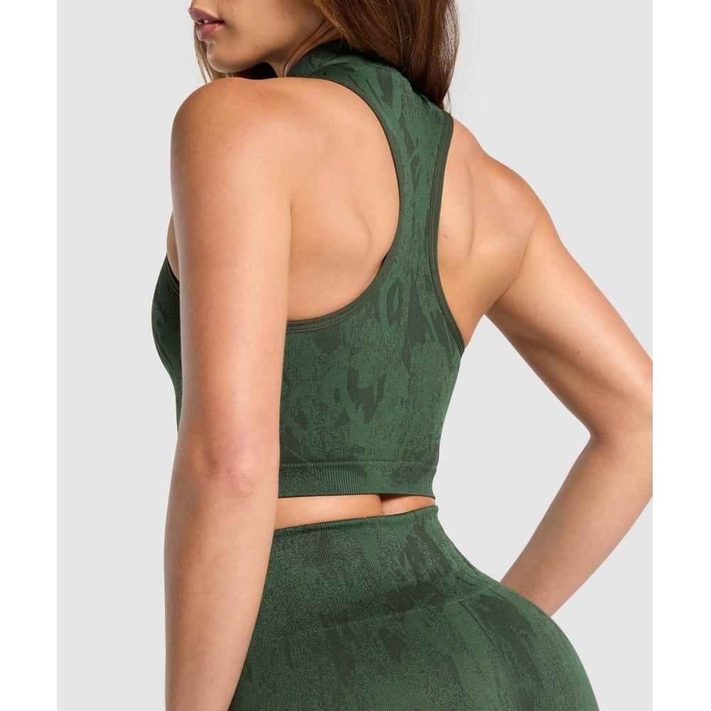 Gymshark Адаптировать Camo бесшовный застегивающийся укороченный топ Trail Green Classic Green B3c2n Ec3b