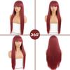 XINRAN Long Straight Wine Red Wig With Bang Synthetic Wigs for Women Heat Resistant Natural Hair for Daily Halloween Cosplay Party