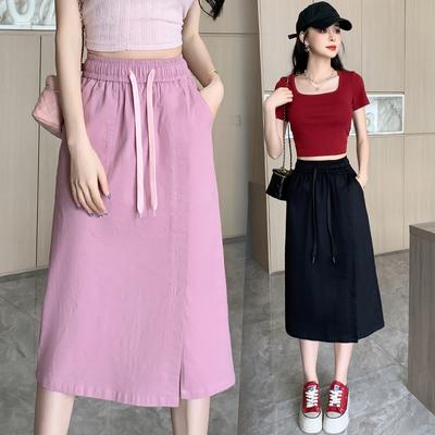 Новинка 2025 года, весна, большие размеры, эластичные джинсовые юбки, женская А-силуэт, модная свободная юбка, высокая талия, винтажное макси