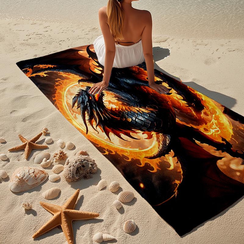 Golden Dragon Circle Beach Towel, Super Soft Microfiber, Gift for Her/Him, Birthday, for Pool, Beach, Travel, Home Decor Fan gifts