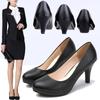 Formal Black High-heeled Shoes Autumn Women's Shoes Work Shoes Leather Shoes Middle Heel Fine Heel Passenger Shoes