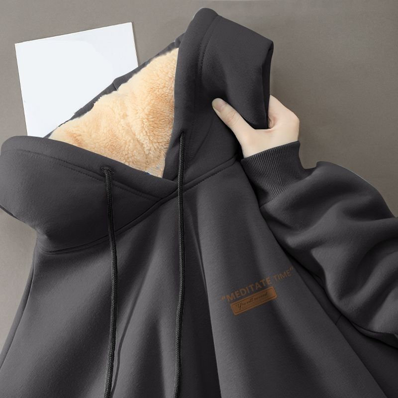 Парная зимняя толстовка с капюшоном из флиса ягненка, однотонная, на кулиске, с эластичными манжетами, женская, мужская, осенне-зимняя
