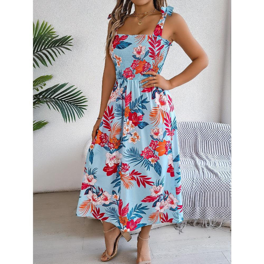 Весенне-летняя юбка-сарафан с цветочным принтом и поясом на завязках, праздничная пляжная длинная юбка, модная женская длинная юбка