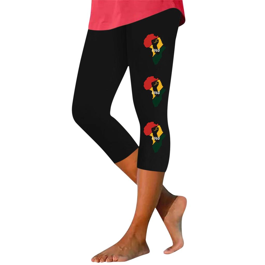 Leggings For Women, Cotton, Stretch, High Waisted, Womens Capris For Summer, Juneteenth Outfit
