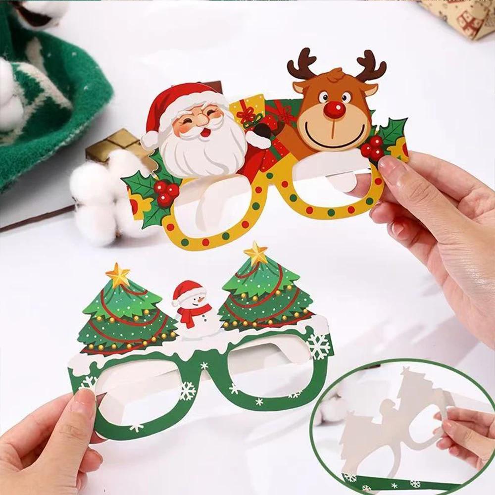 Runtow 12pcs Paper Funny Photo Props Glasses 2025 Merry Christmas Decor for Home Xmas Gifts New Year 2026 Santa Claus Navidad