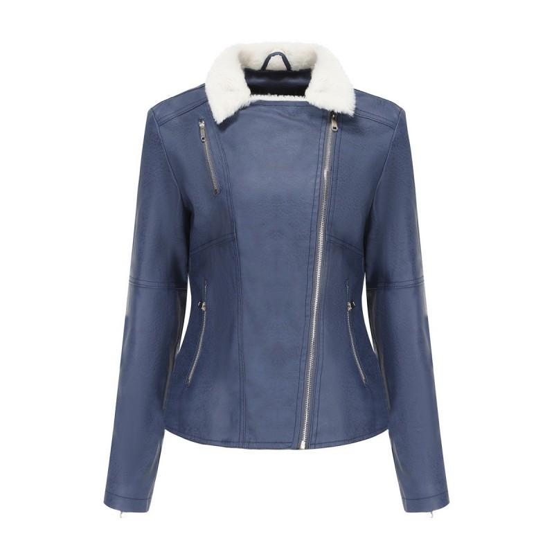 Womens Faux Leather Jacket With Fleece Lining Long Sleeve Warm Outerwear Casual Urban Style